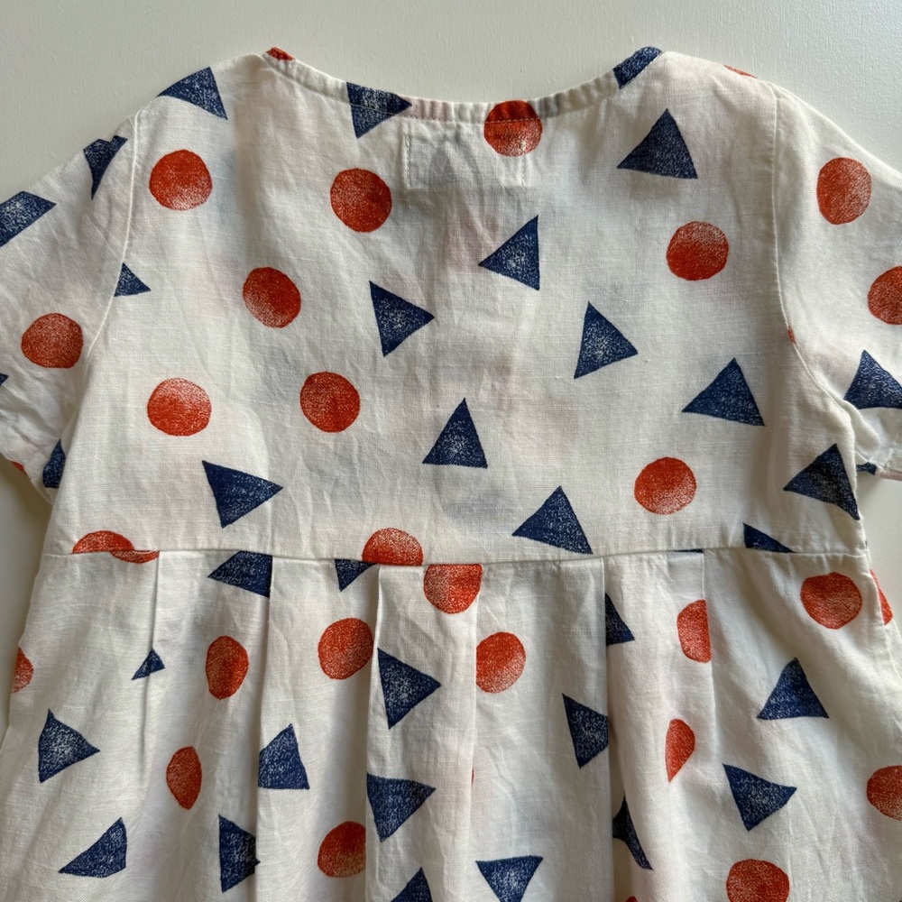 Bobo Choses Girls White Dress with Red and Blue Geometric Print - Size 12-18M - Picture 9 of 15